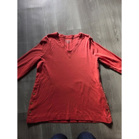 Chicos Long Sleeve V-Neck Button Accent Soft Jersey Tunic Top - Picture 4 of 8